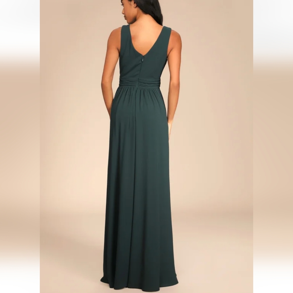 Lulus NWT Thoughts of Hue Emerald Green Surplice Maxi Dress Size L - Picture 4 of 8